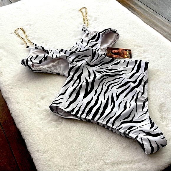 Sommer Ray One Piece Swimsuit Black and White Zebra Print Cut Out Size M - Picture 7 of 16